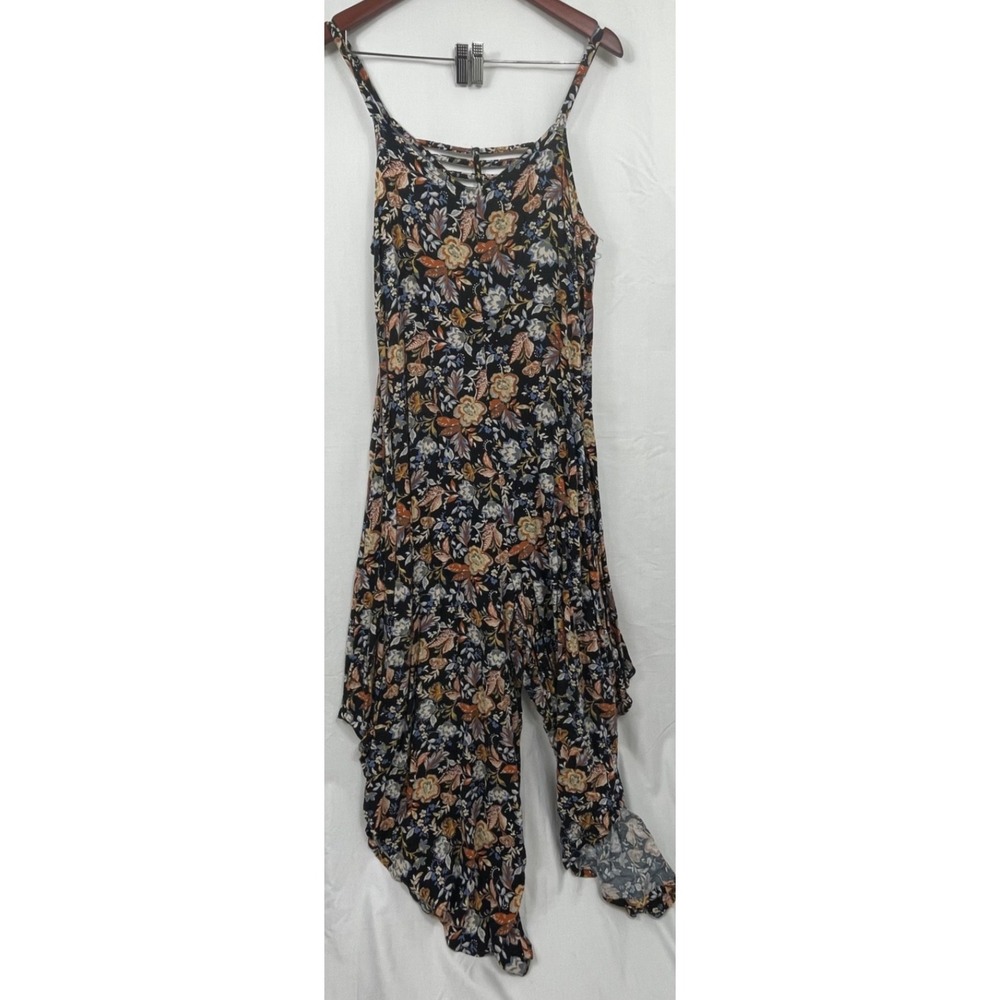 MSK Black Women Wide Leg Floral Romper Jumpsuit Dress Brown Orange Flower SizeXL